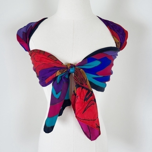 Silk Scarf Set Rectangular DIY Top Bandana abstract floral vintage retro - Picture 3 of 16